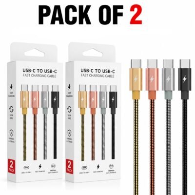 (Pack of 2) 1M Metal Charging Cable USB to (Micro - Lightning - Type C)