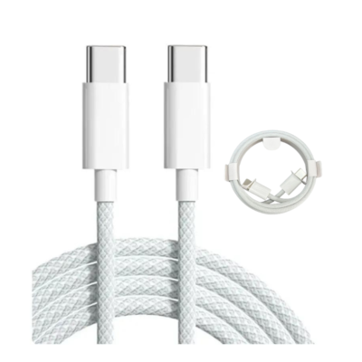 iPhone 15/16 Braided Type-C to Type-C Fast Charging Cable White – 1M / 2M / 3M (Loose)