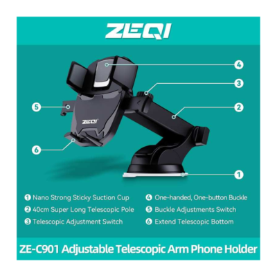 Zeqi ZE-C901 Suction Cup Car Phone Mount Holder - Image 2