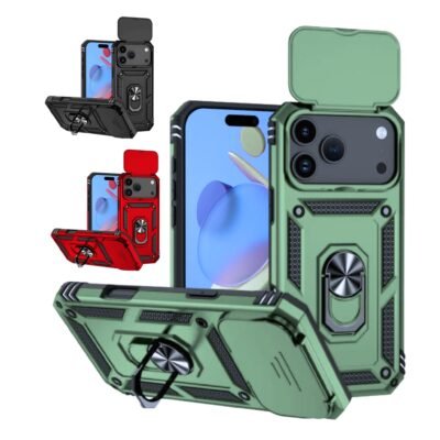 iPhone 17 Series Drop Proof Shockproof Case with Ring Kickstand – Camera Protection Cover for iPhone 17 / 17 Pro / 17 Pro Max